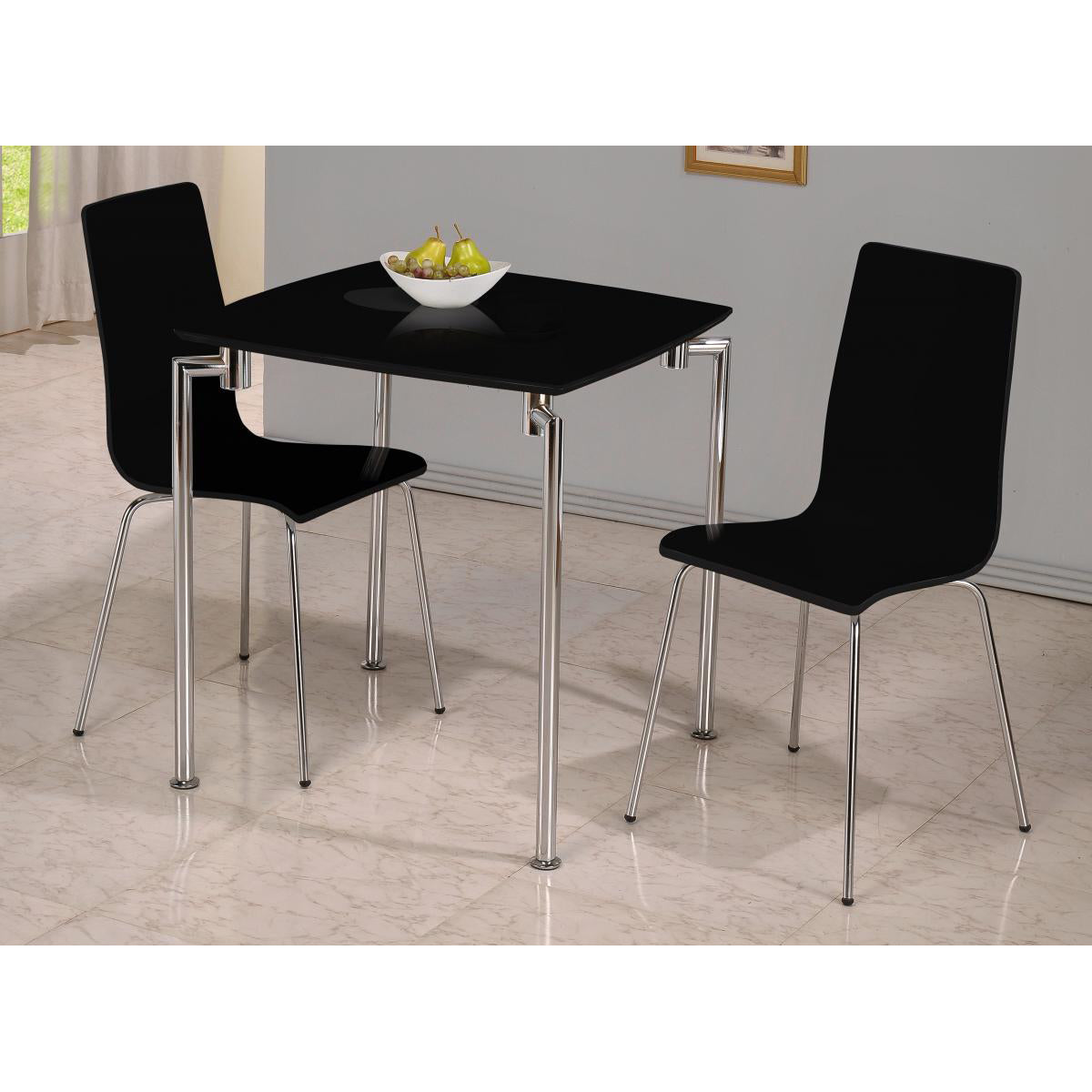 Fiji High Gloss Small Dining Set with 2 Chairs Black